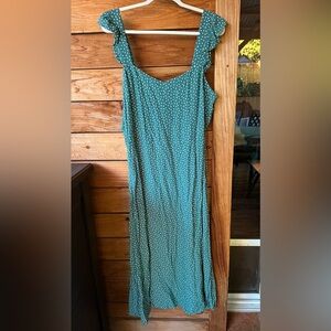 LOFT Teal Midi Dress with White Dots, Size 14, NWOT